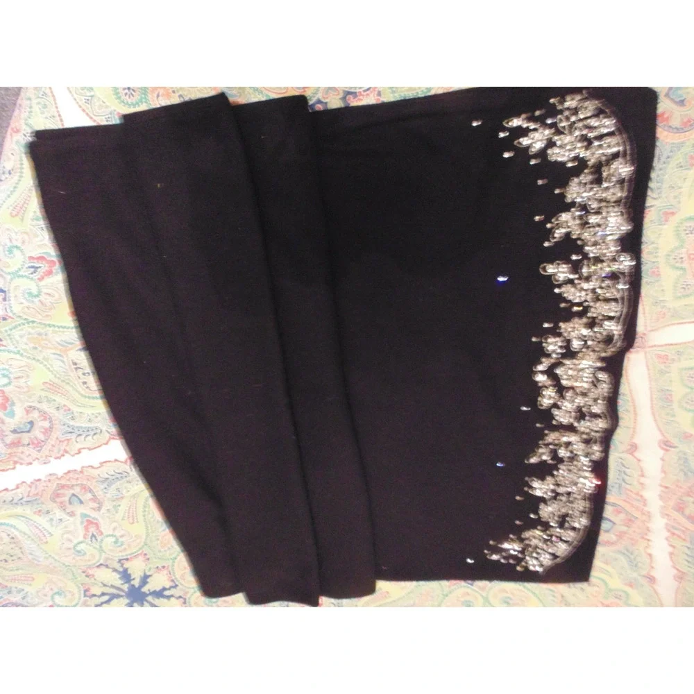 Vtg Old Hollywood Glam Black Cashmere SHAWL RHINESTONE Embellished Luxury Wrap